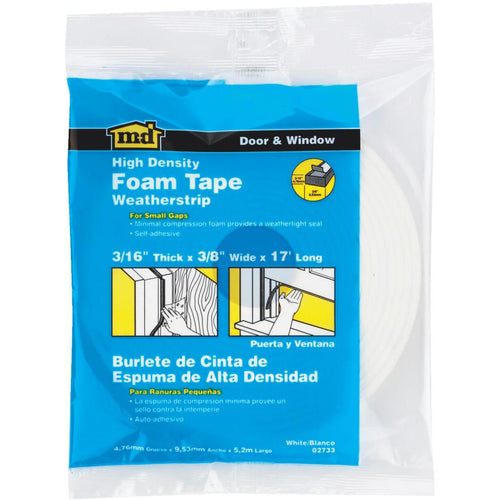 M-D 3/8 W x 3/16 T x 17' L White Foam Weatherstrip Tape